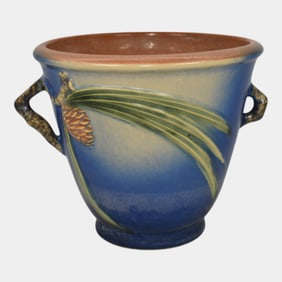 Roseville Pine Cone Blue 1936 Art Pottery Flower Pot Planter 633-5