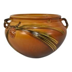 Roseville Pine Cone Brown 1935 Vintage Art Pottery Hanging Basket Planter 352-5
