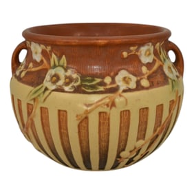 Roseville Pottery Cherry Blossom Brown 1933 Ceramic Jardiniere Planter 627-4