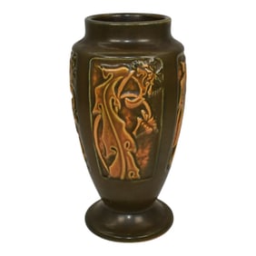 Roseville Rosecraft Panel Brown 1926 Vintage Art Pottery Ceramic Vase