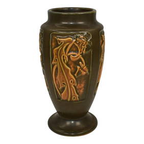 Roseville Rosecraft Panel Brown 1926 Vintage Art Pottery Ceramic Vase (1 of 6)