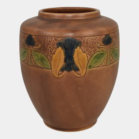Roseville Victorian Art Trial Glaze 1925 Art Pottery Brown Ceramic Vase 256-6 (1 of 6)