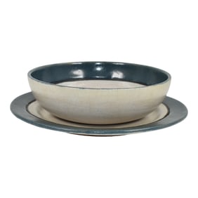 Saturday Evening Girls SEG 1920 Art Pottery Blue Banded Ceramic Bowl And Plate