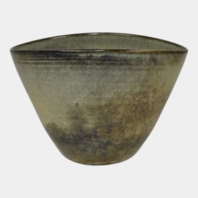 Schieier Vintage Art Pottery Green Brown Mid Century Modern Handmade Oval Vase