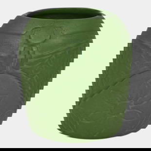 Studio Art Pottery Carved Matte Green Ceramic Vase: We offer in house shipping on all items. Plus spend $2000 on winning bids and your shipping is free. Studio Art Pottery Carved Matte Green Ceramic Vase. Quality arts and crafts carved and decorated va