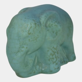 Van Briggle 1940s Vintage Pottery Blue Elephant Figurine Paperweight