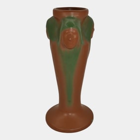 Van Briggle Pottery 1920s Three Native American Faces Mountain Crag Brown Vase