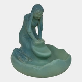 Van Briggle Pottery Blue Native American Hopi Maiden Figurine Tray