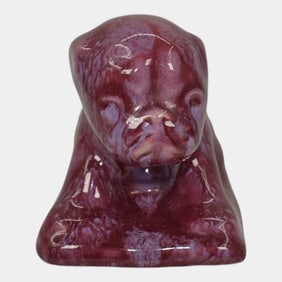 Vintage Sewer Tile Pottery Purple Dog Stoneware Paperweight Figurine