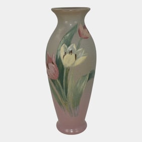 Weller Hudson 1920s Vintage Pottery Hand Painted Tulips Vase Pillsbury