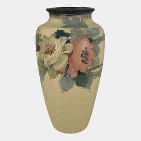 Weller Hudson White 1920s Vintage Art Pottery Hand Painted Flower Vase