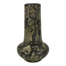 Weller Marbleized Silver Overlay 1914 Vintage Art Pottery Gray Ceramic Vase