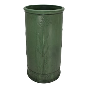 Weller Matte Green 1910s Vintage Pottery Stalks Of Corn Ceramic Umbrella Stand