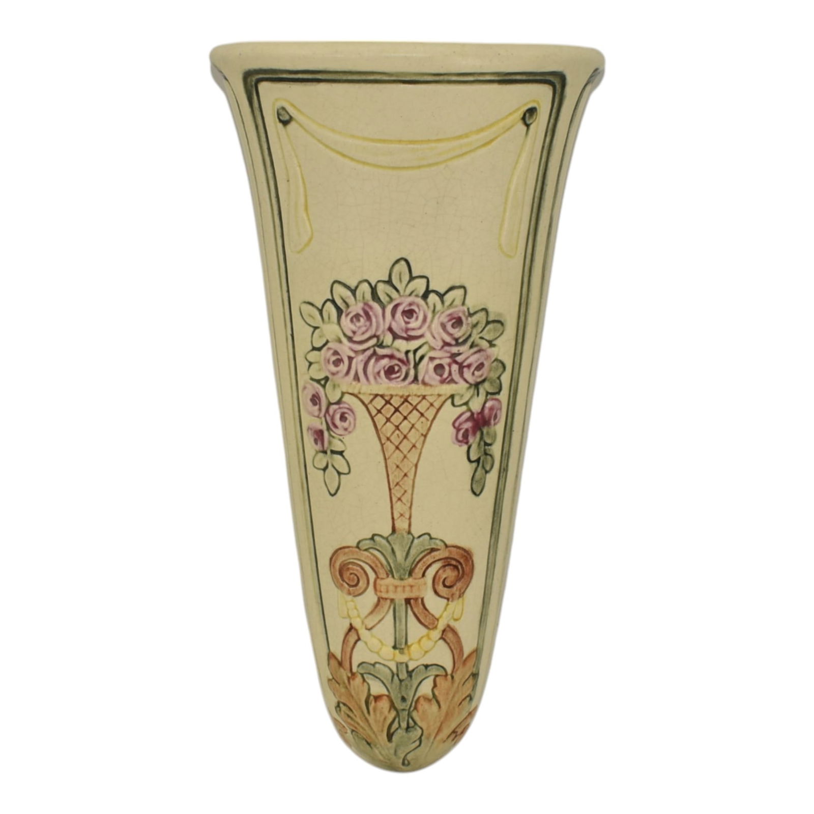 Weller Roma 1910s Vintage Art Pottery Ivory Wall Pocket (1 of 6)