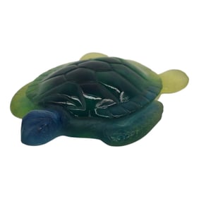 Daum Nancy France Pate De Verre Art Glass Blue Green Sea Turtle Figurine