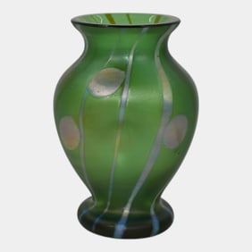 Kralik Striefen Vintage Green Silver Art Glass Vase
