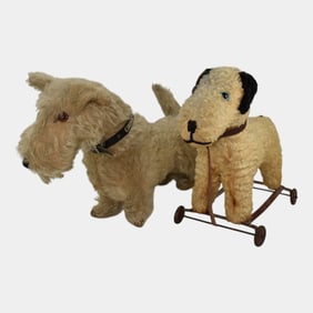 Vintage Toy Terrier Dog With On Wheels And Scottie Dog Steiff Animals