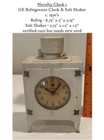 GE Telechron 1930s White Metal Refrigerator Electric Clock With GE Salt Shaker