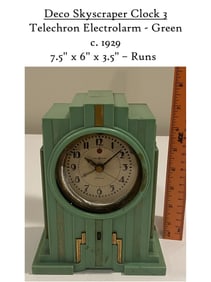 Telechron Electrolarm Green Bakelite Case Deco Skyscraper Electric Clock C. 1929
