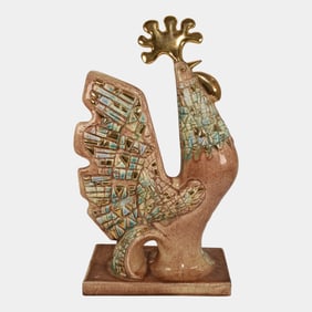 Sascha Brastoff California Mid Century Modern Pottery Rooster Statue Figurine