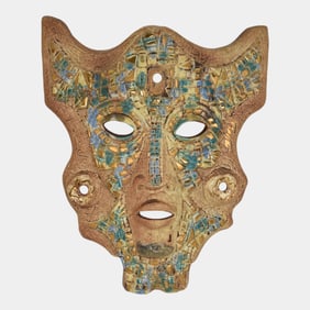 Sascha Brastoff California Mid Century Modern Art Pottery Blue Mosaic Face Mask