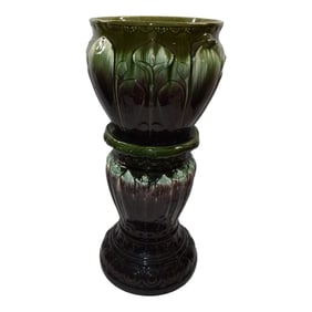 Brush McCoy Blended Majolica 1916 Pottery Calla Lily Jardiniere Pedestal 2020