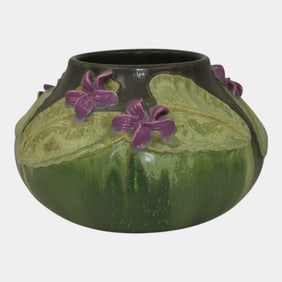 Ephraim Faience 2008 Hand Made Pottery Green Wood Violet Ceramic Vase B09