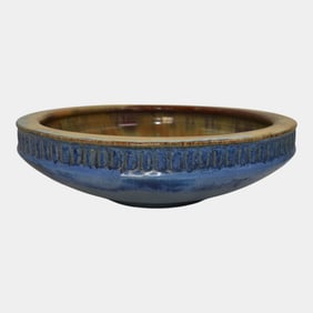 Fulper 1909-17 Arts And Crafts Pottery Blue Tan Ceramic Low Bowl 407