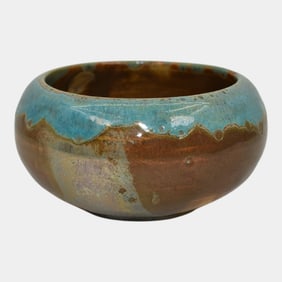 Pewabic Art Pottery Hand Made Blue Brown Iridescent Luster Vase