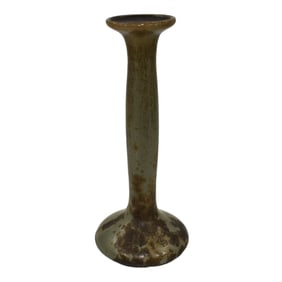 Fulper 1917-34 Arts And Crafts Pottery Tall Gray Green Ceramic Candle Holder