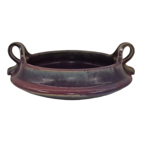 Fulper 1922-1928 Arts And Crafts Pottery Purple Glaze Ceramic Handled Bowl