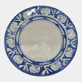 Dedham Vintage Pottery White Bunny Blue Ceramic Crackle Plate