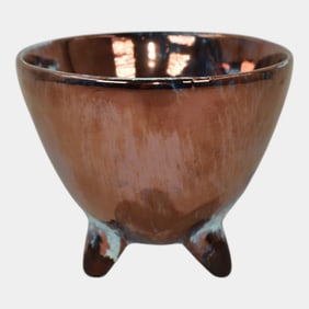 Ira And Ella Peters For Pewabic Art Pottery Iridescent Three Footed Bowl Vase