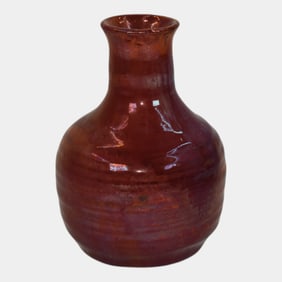 Ira And Ella Peters For Pewabic Art Pottery Red Iridescent Classic Bottle Vase