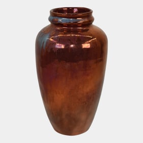 Ira And Ella Peters For Pewabic Art Pottery Red Turquoise Iridescent Bottle Vase