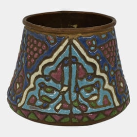 Islamic Mamluk Revival Vintage Art Metal Blue Enameled Vase