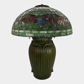 Tiffany Jemerick Arts and Clay Pottery Matte Green Ceramic Poinsettia Shade Lamp