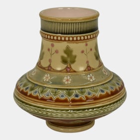 Metllach Villeroy And Boch Art Pottery Art Nouveau Fan Leaf Ring Vase