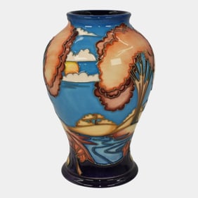 Moorcroft Pottery Blue Scenic Landscape with Trees Ceramic Vase
