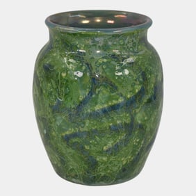 Paul Katrich Studio Pottery Green Blue Luster Hand Made Vase 1111