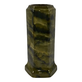 Peters and Reed Marbleized 1920s Art Pottery Green Six Sided Ceramic Vase 56