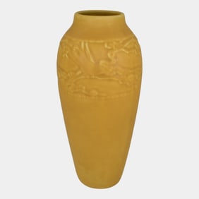 Rookwood 1921 Vintage Art Pottery Yellow Ceramic Scenic Birds Vase 2481