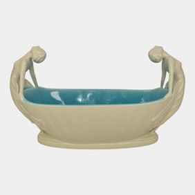 Rookwood 1927 Art Deco Pottery Ivory Blue Female Nudes Figural Oval Bowl 2923
