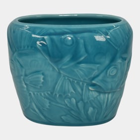 Rookwood 1928 Vintage Arts And Crafts Pottery Blue Fish Ceramic Vase 6046