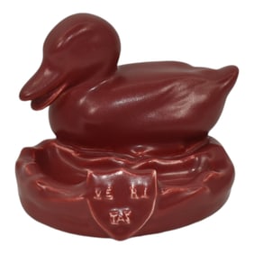 Rookwood 1929 Art Pottery Associated Harvard Clubs Red Duck Paperweight Pin Tray