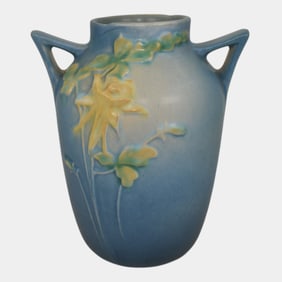 Roseville Columbine Blue 1941 Vintage Art Pottery Ceramic Vase 14-6