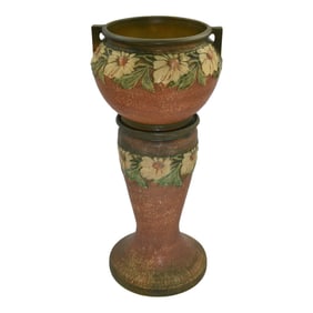 Roseville Dahlrose 1928 Vintage Art Pottery Ceramic Jardiniere Pedestal 614-10