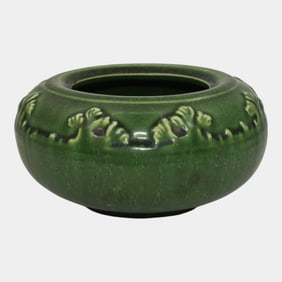 Hampshire Early 1900s Vintage Arts And Crafts Pottery Green Ceramic Bowl