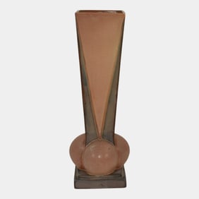 Roseville Futura Brown 1928 Vintage Art Deco Pottery Four Ball Vase 393-12