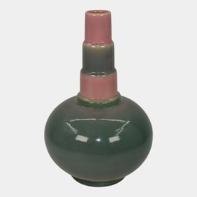 Roseville Futura Pink Green 1929 Vintage Art Deco Pottery Ball Bottle Vase 384-8